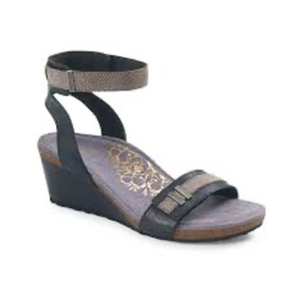 Aetrex Naya wedge Sandals ankle straps black gray women's size 7.5-8‎ casual